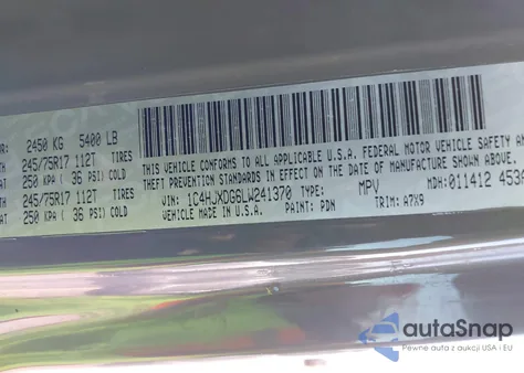 2020 Jeep Wrangler Unlimited Sport S 4X4 z USA, uszkodzony, nr VIN 1C4HJXDG6LW241370